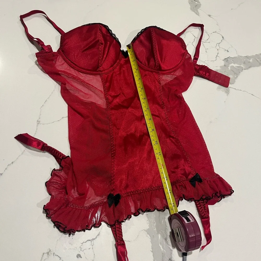 Frederick's of Hollywood Corset Garter Straps Size Small Elegant Red Sexy Sheer - Picture 9 of 14